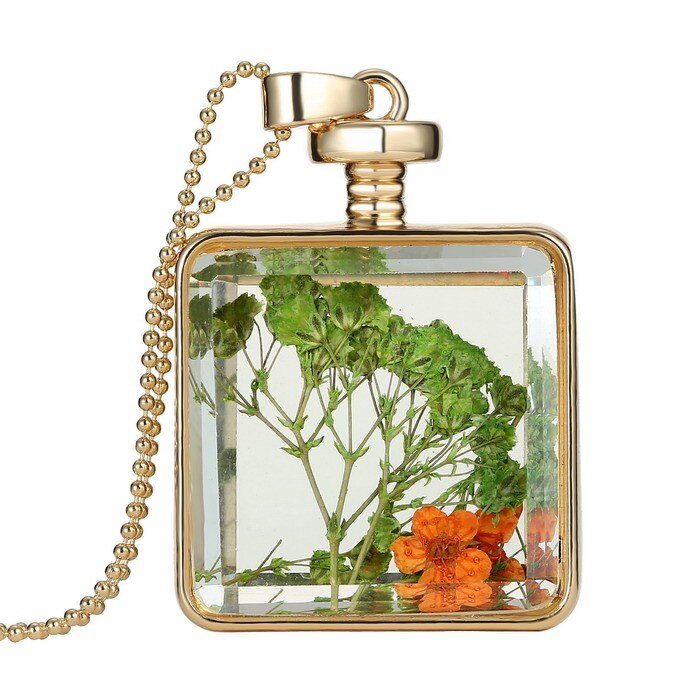 Verklaring Collier Voor Vrouwen Originele Glas Diy Natuurlijke Gedroogde Bloemen Kettingen Vierkante Hanger Ketting Mode: 150N51