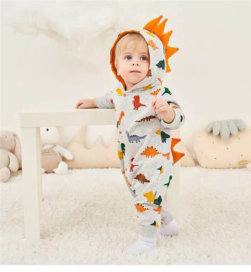 Pasgeboren Baby Jongens Dinosaurus Winter Hooded Rompertjes Baby Pasgeboren Jongen Romper Jumpsuits