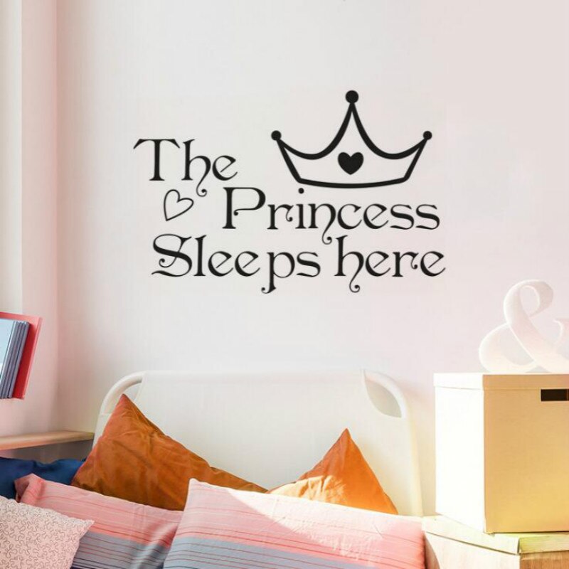 Muurstickers met de tekst 'de prinses slaapt hier' voor kinderkamers, slaapkamer, muurdecoratie, muurstickers, muurdecoratie-accessoires