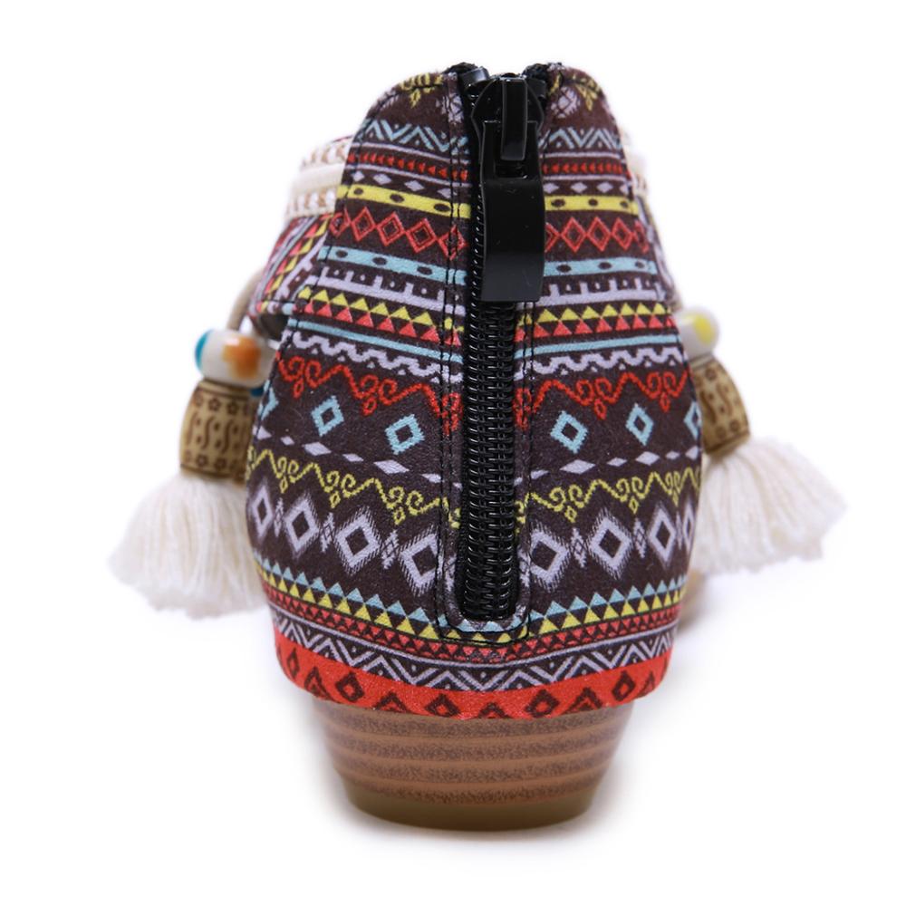 CEYANEAO kobiet czeski Boho sandały etniczne Totem Fringe Tassel ciąg koralik etniczne sandały klinowe HeelCasual płaskie buty Plus rozmiar
