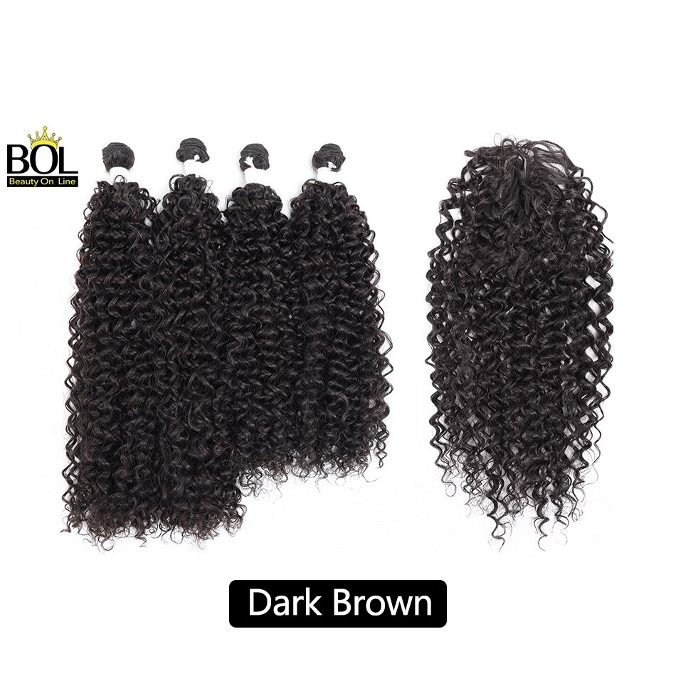 Water Wave Synthetic Curly Hair Bundles 4 Bundles(24*2+26*2) with Hair Topper High Temperature Resistan Fiber Hair Extensions: Dark Brown