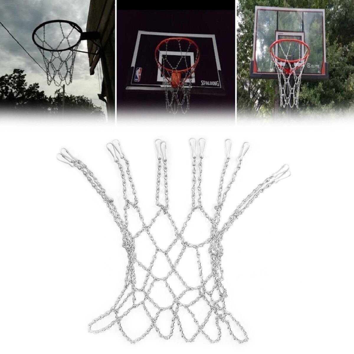 Cadena metálica de baloncesto, malla de acero de Zinc, 12 bucles, plateado a prueba de herrumbre, ajuste estándar para aros, fácil fijación, pesada