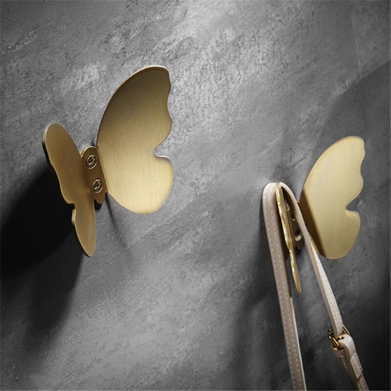 Fjäril mässing dräkt krok dörr väska krokar handdukshängare vägg tyg krokar koppar skåp möbler hårdvara badrumstillbehör