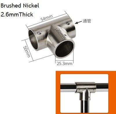 Adaptateur de Tube de tige épais 25mm | Embout de connexion T 2 3 4 5 voies, affichage en alliage de Zinc, Chrome Nickel brossé 4 pièces/lot: Brush T 3-way