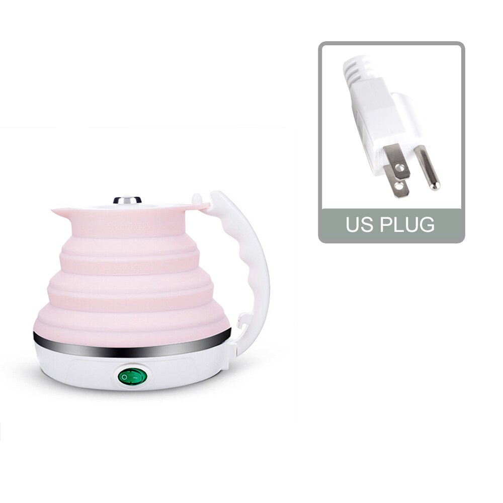 Bouilloire électrique colorée 600ML grande capacité bouilloire pliante Portable et pliable bouilloire électrique pour sortant et voyage: Pink US plug