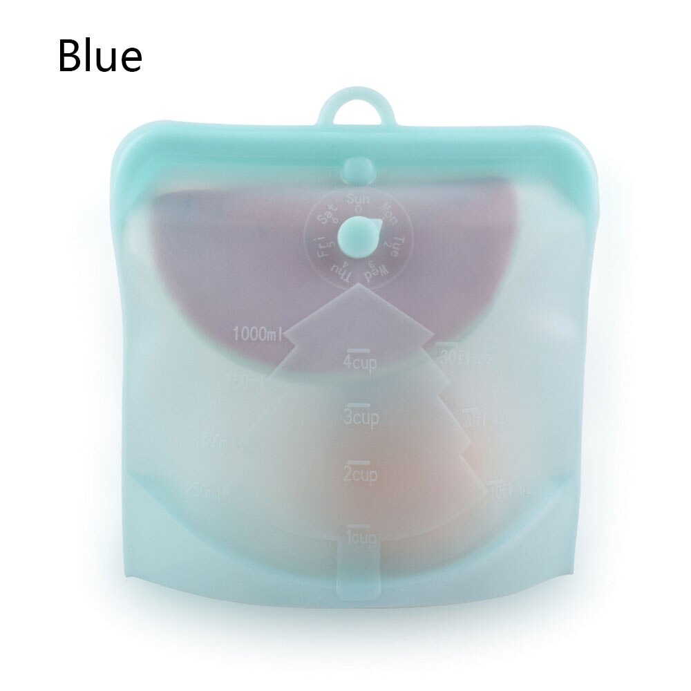 Bolsa de silicona reutilizable para alimentos, bolsa Ziplock para aperitivos, frutas y verduras, sándwich, a prueba de fugas, contenedor de alimentos de cocina, 1 ud.: Blue / 1500ml