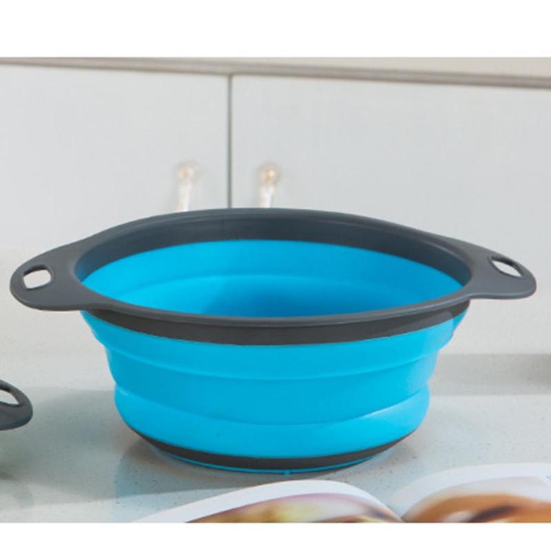 Foldable Silicone Colander Fruit Vegetable Washing Basket Strainer Drain Kitchen Gadget Tool Collapsible Drainer With Handle
