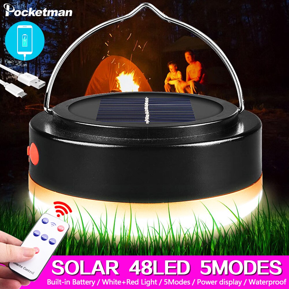 Portable Solar Charge Lantern Rechargeable LED Bulb Lamp Remote Control Emergency Night Market Light for Outdoor Camping