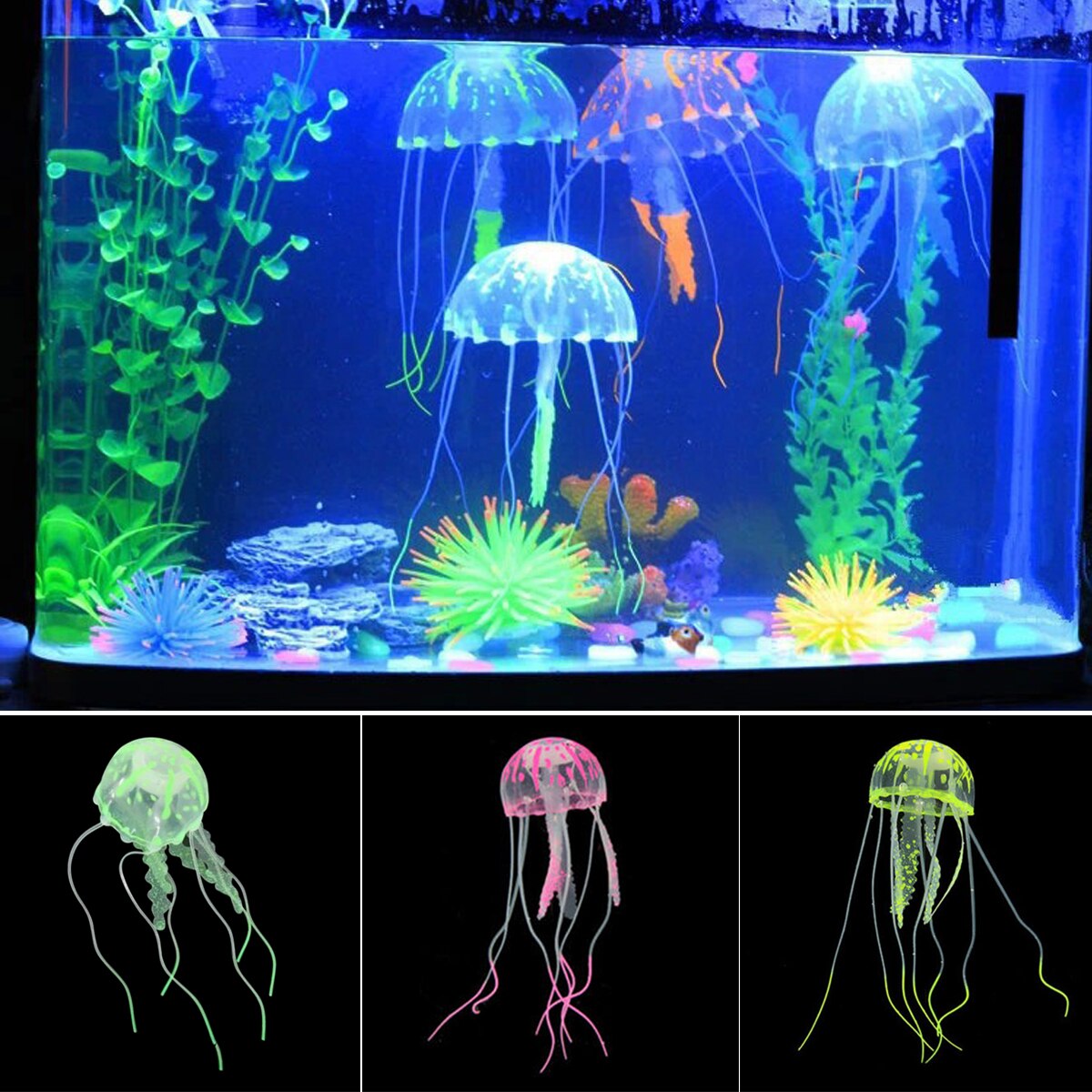 1PC Silicone Simulated Jellyfish Decoration Luminous Artificial Vivid Jellyfish Aquarium Decor Fish Tank Landscaping Ornaments