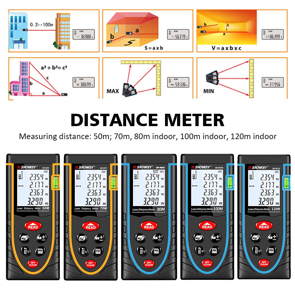 Range Finder Tool Battery-powered Distance Meter High Accuracy Level Build Measure Backlit 50m 70m 80m 100m 120m Electronic