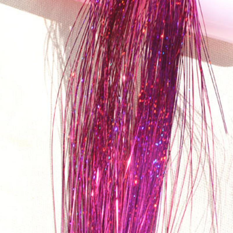 Glitrende hår tinsel bling hårdekorasjon for syntetisk hårforlengelse glitter highlight rainbow hair stripe 80cm falsk hårfeste: Rosenrød