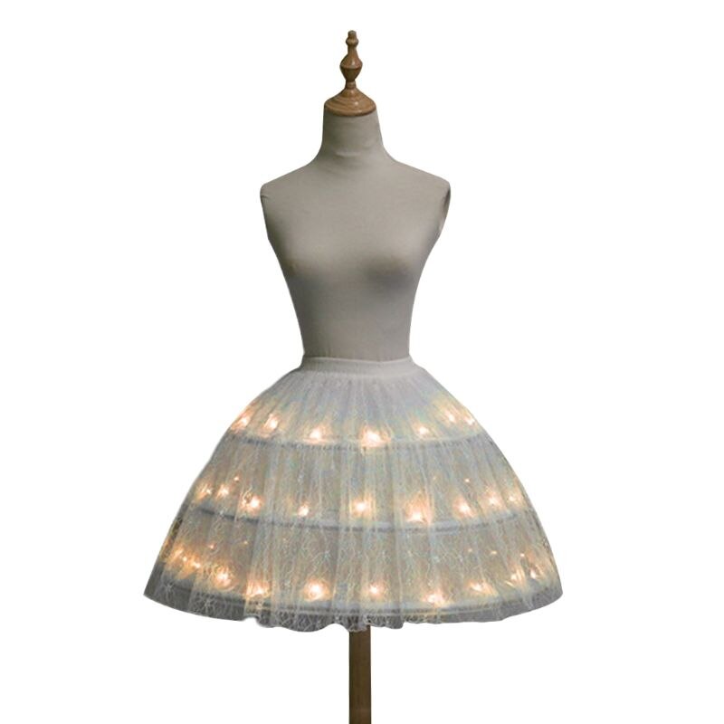 Femmes Lolita réglable LED lumineux Ballet danse Tulle robe courte 3 cerceaux en acier Crinoline jupon fête scène sous-jupe: orange