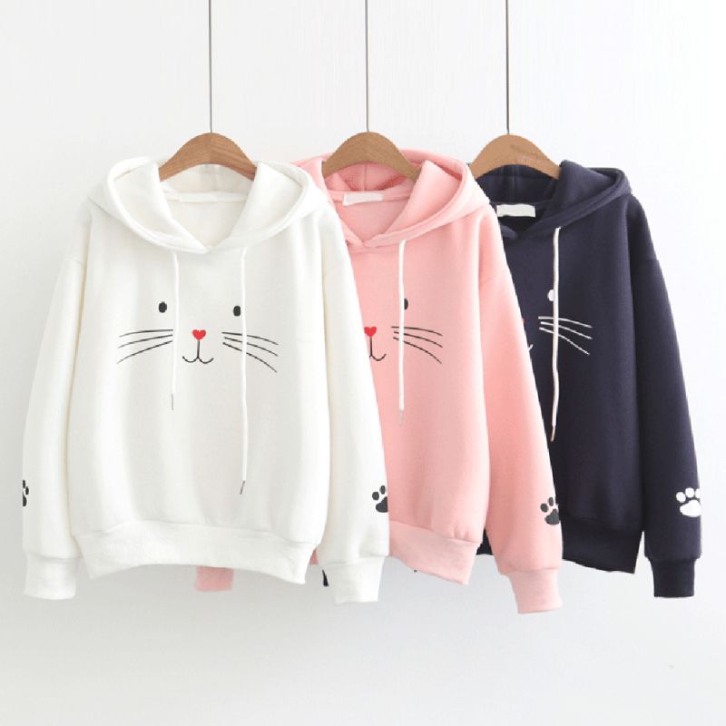 Sport söt katt jacka sweatshirt basket hoodie plus sammet dam enfärgad långärmad jacka sudadera deportiva mujer