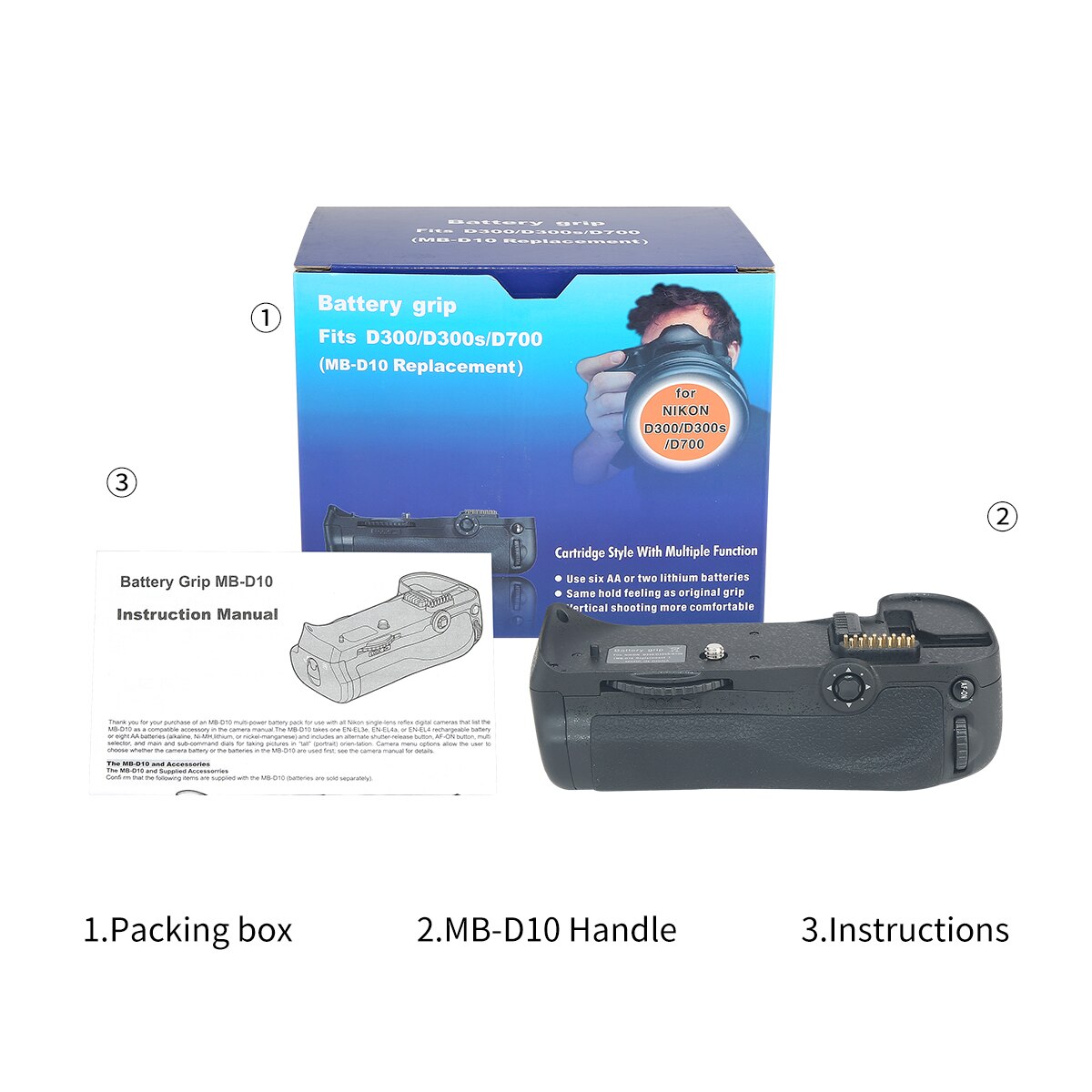 MB-D10 Vertical Battery Grip Multi-Power Battery Pack for Nikon D300 D300S D700 Camera Replace MB-D10