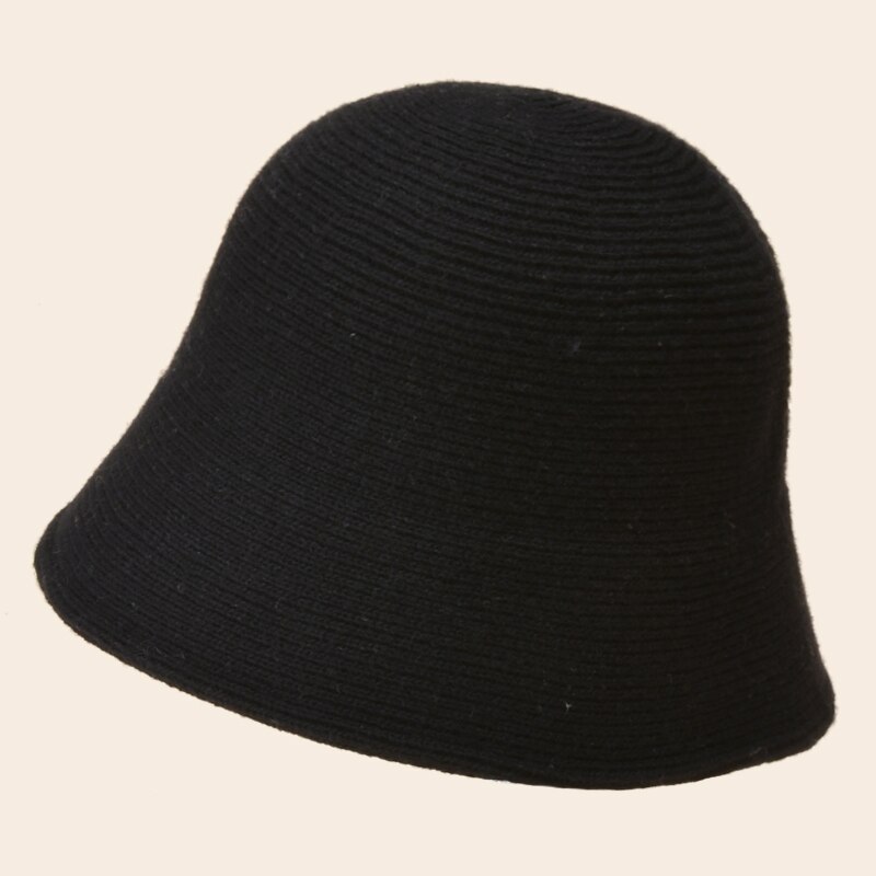 Women Wool Knitted Cylind Bucket Hat Korean Japanese Retro Autumn Winter Bell Cap Men Fisherman Hat Girl Fedora Hat: Black