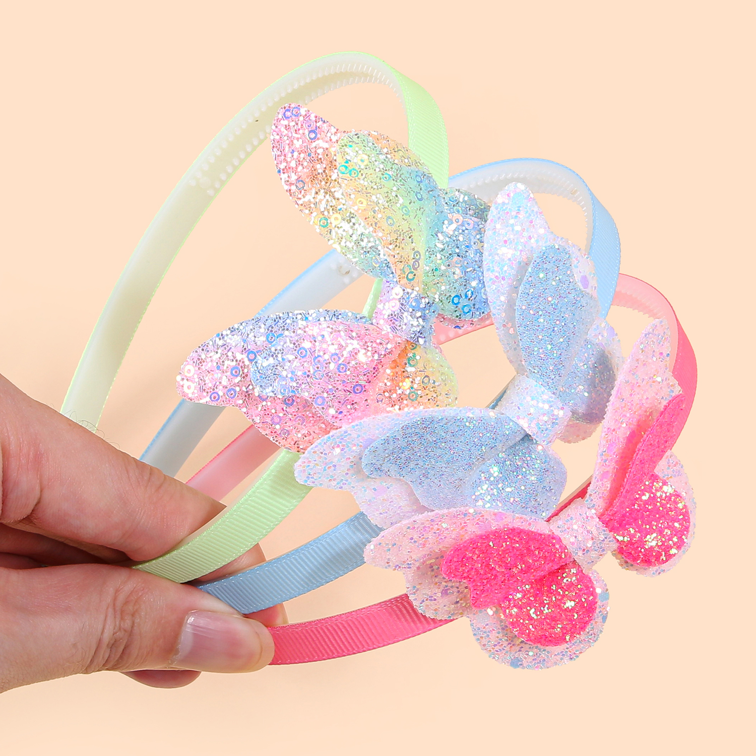 3 uds. Diademas con lazo para el pelo con purpurina para niñas y niños, diademas de plástico con lazos de mariposa brillantes, accesorios para el cabello para niños: Gris