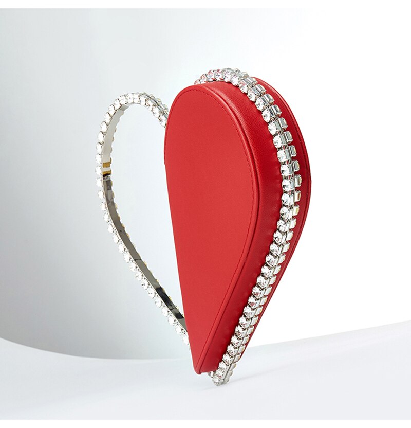 Bolso de mano de noche con diamantes de corazón rojo para mujer, con diamantes de imitación, , con asa de Metal, negro, para de boda,