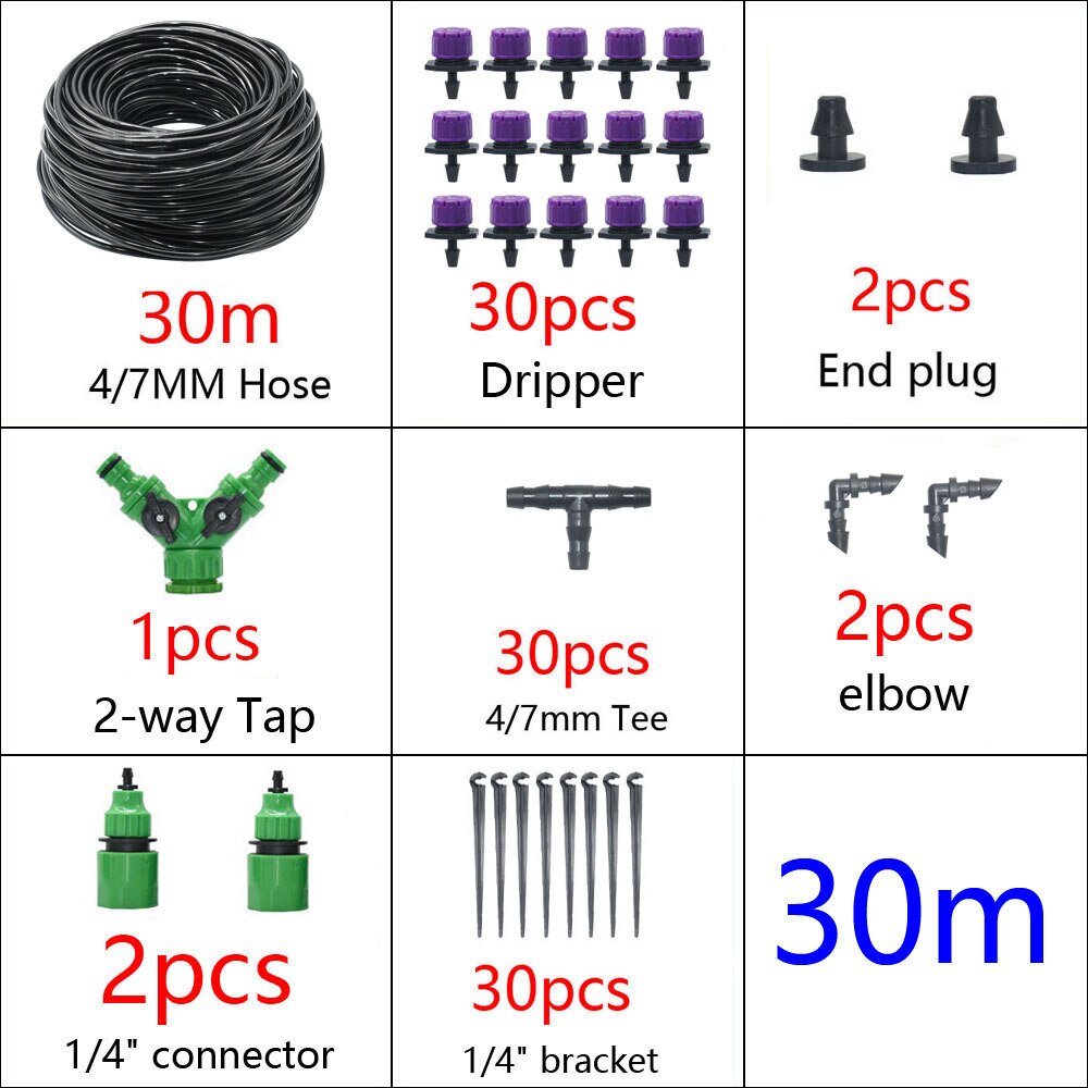 5-50M Automatisch Tuinbewateringssysteem Waterdruppelirrigatiesysteem Plant Bewatering Kit Irrigatie Druppelaars Timer Set: Licht Geel