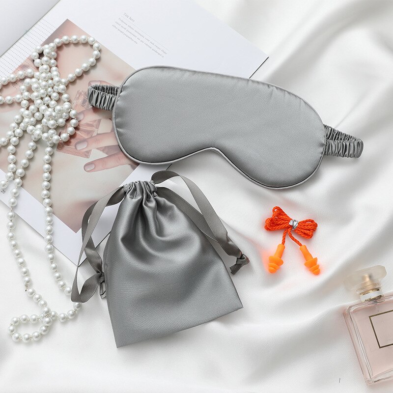 Sleeping Eye Mask Eyeshade Eyepatch Sleep Cover Blindfold Patch Nap Travel Relax Rest + Carrying Bag + Noise Reduction Earplugs: Grey