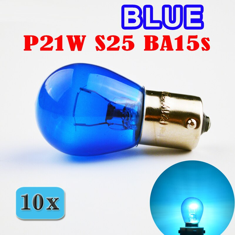 Flytop 10 PCS Blauwe Kleur P21W S25 BA15s 12 V 21 W Glas Auto Stop Lamp Auto Remlicht
