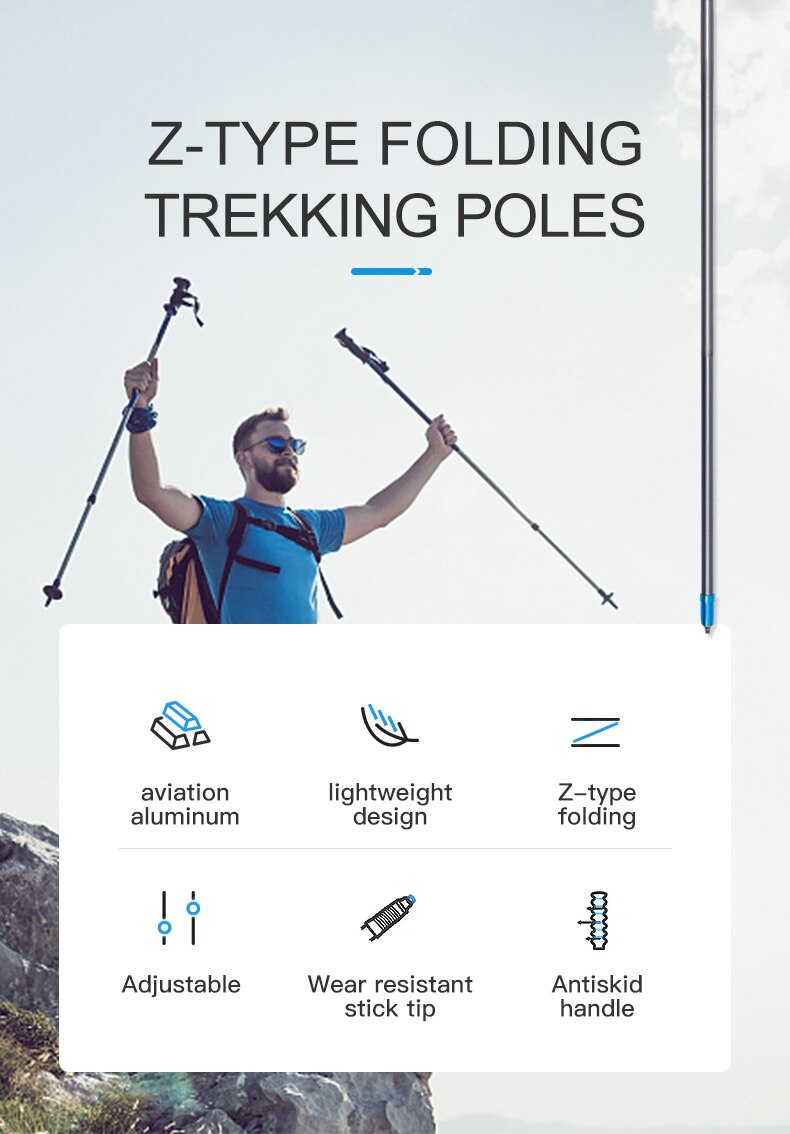 AONIJIE-Bastones plegables ligeros para caminar, bastones de Trekking de fibra de carbono, para senderismo al aire libre, 3 secciones