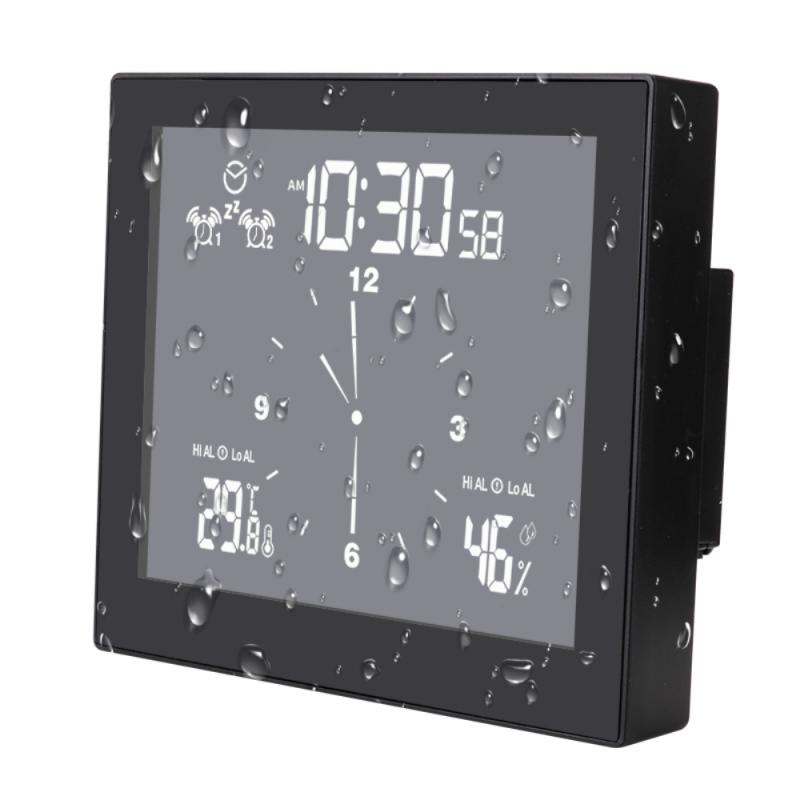 Multifunctionele Smart Wekker IPX4 Waterdicht Wekker Digitale Wekker Temperatuur Vochtigheid Display Fm Radio Kalender: Black