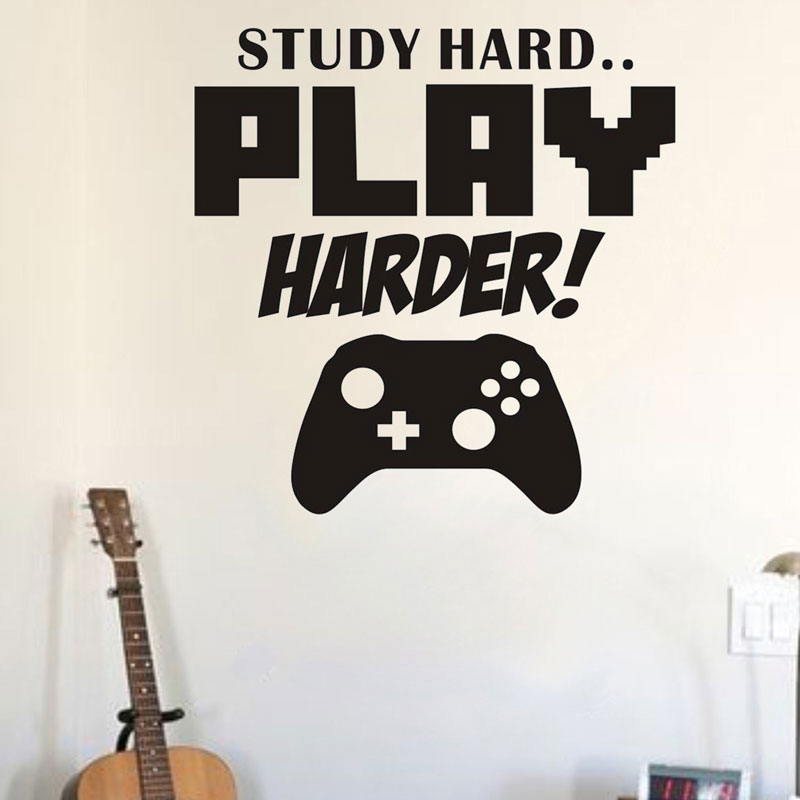 Study Hard Gamepad Quotes & Words Wall Sticker Artistic Background For Kids Rooms Home Decor Sticker Mural