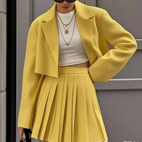 Elegante kurze Blazer-setzt für Damen, bauchfreie Blazer, Jacken und modischer Falten-Minirock, 2-teiliger Anzug für weibliche Outfits, Streetwear