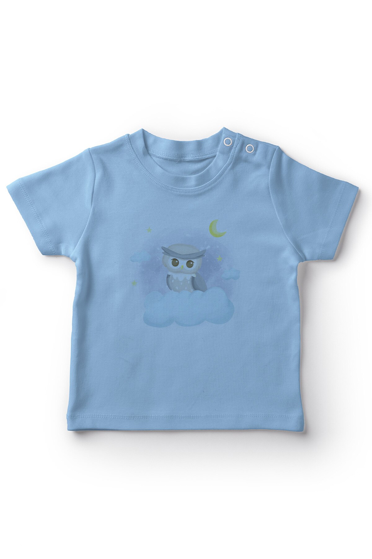 Angemiel Baby Wolken Op Uil Jongens Baby T-shirt Blauw