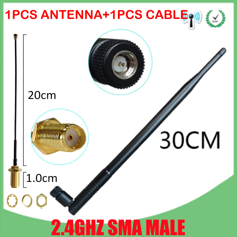 eoth 2.4G WiFi Antenna 12dBi pbx antena 2.4GHz IOT RP-SMA Connector SMA MALE High Gain Wireless Networking Router cable pigtail: black
