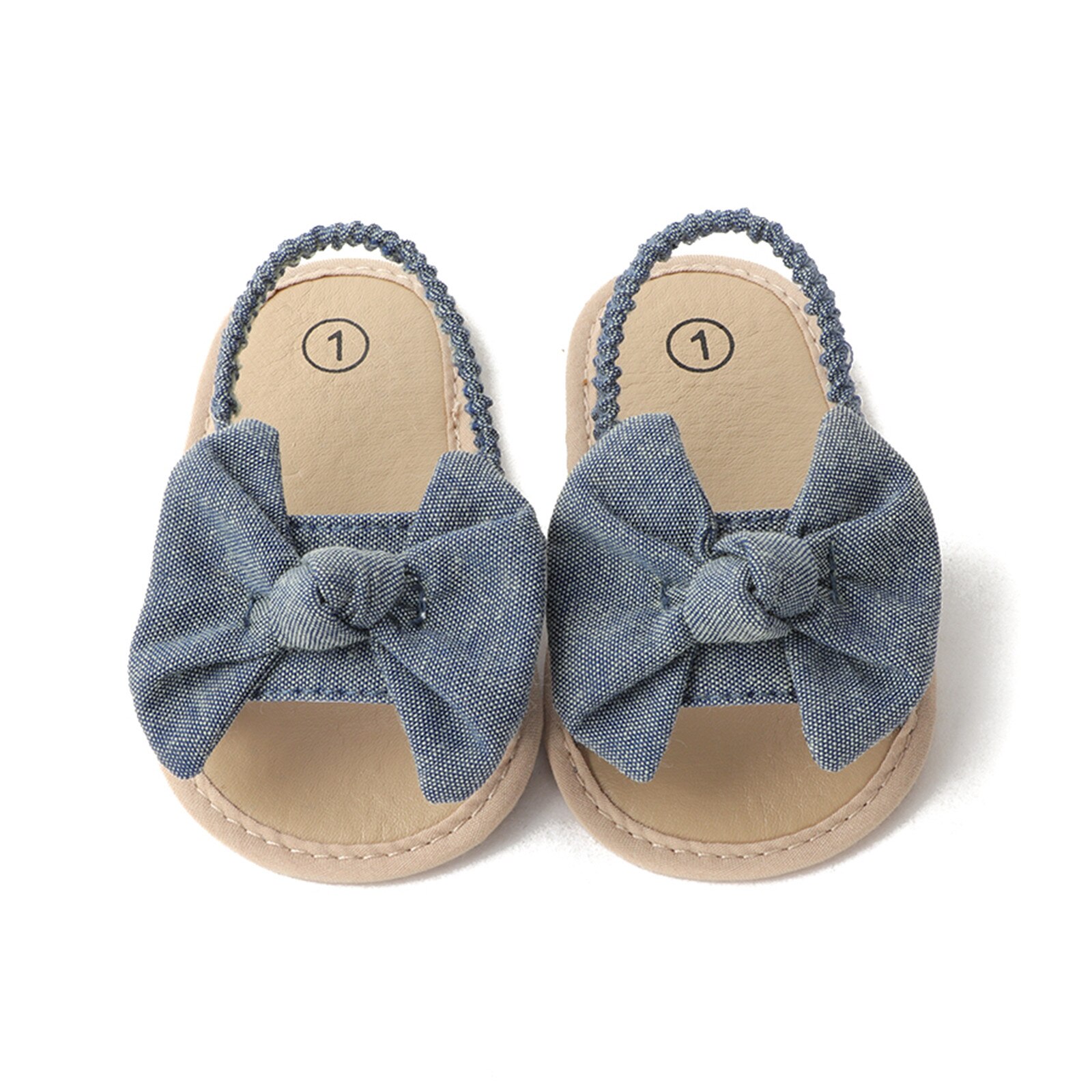 Baby Meisjes Boog Knoop Sandalen Leuke Zomer Zachte Zool Platte Prinses Schoenen Effen Boog Strand Schoenen Baby Non-slip Babyschoenen: Dark Blue / 6-9 Months