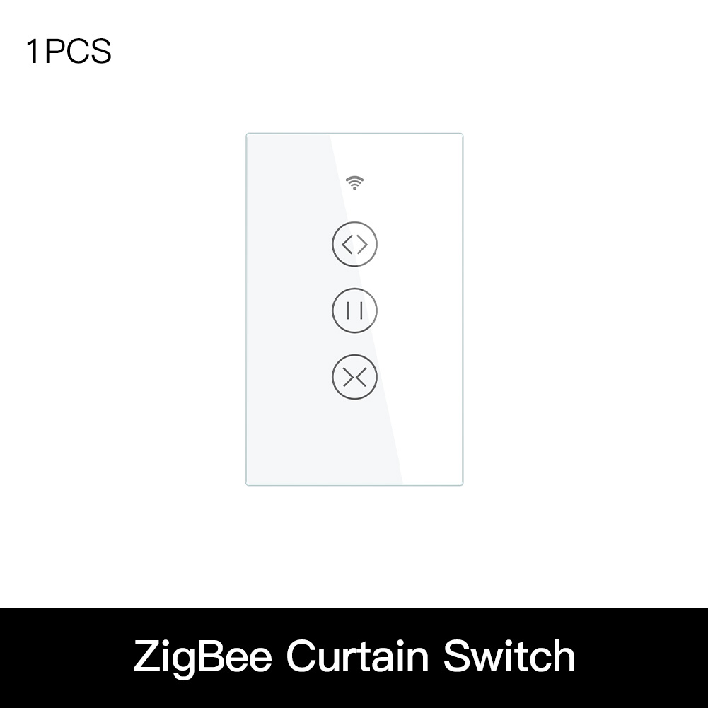 ZigBee RF Smart Touch Curtain Switch Roller Blinds Shutter Tuya Smart App Wireless Control Relay Status Works with Alexa Google: 1 US White