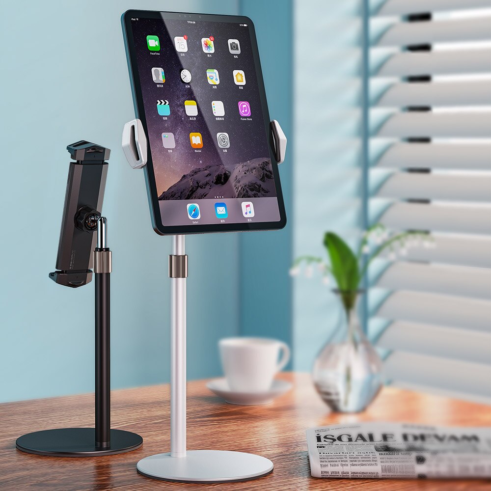 Height Adjustable Aluminum Tablet Stand (Max Height 17.7") Tall Desk/Floor Rotatable Tablet Holder for iPad Tab Kindle (4.7-13")