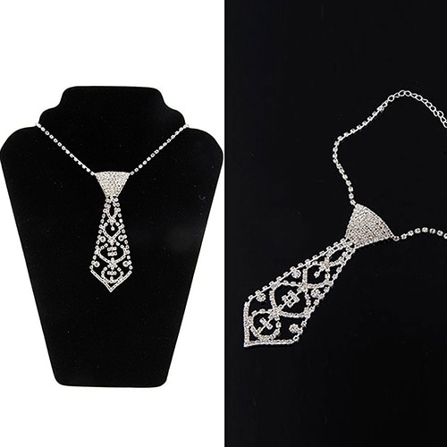 Beauty Women Glitter Rhinestone Tie Shaped Necklace for Prom Party stainless steel chain necklace women luxury jewelry