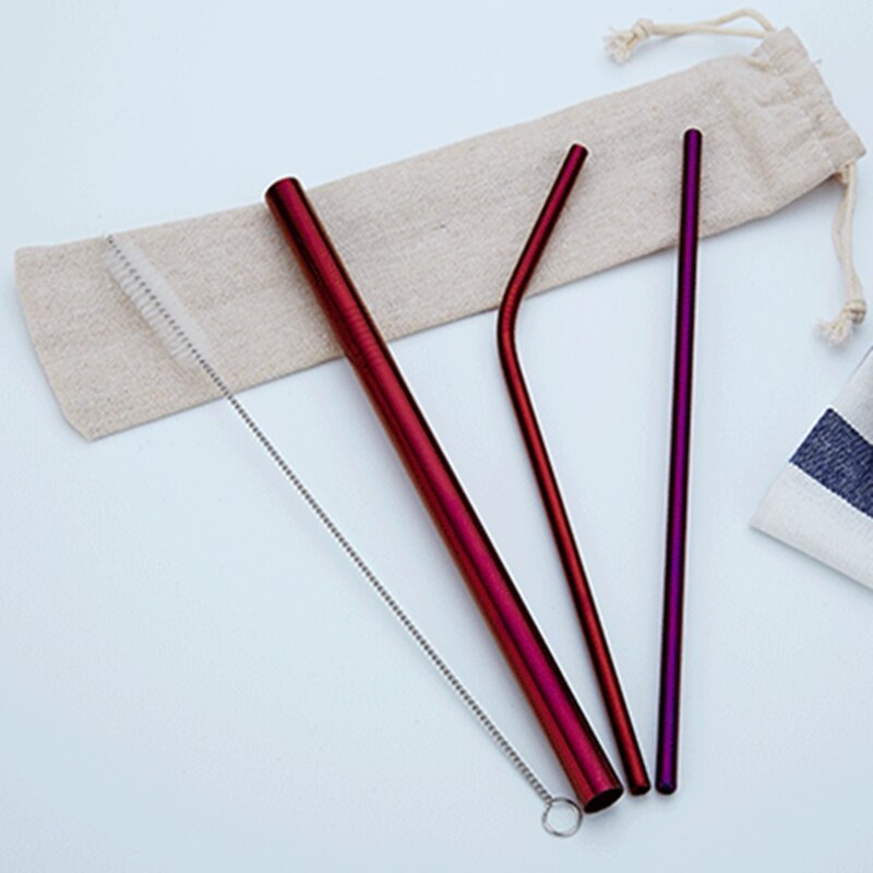 Reusable Straw Boba Tea Wine Bubble Tea Metal Straw Eco Friendly Products Stainless SteelStraws Cleaning Brush Bar Accessories: plum