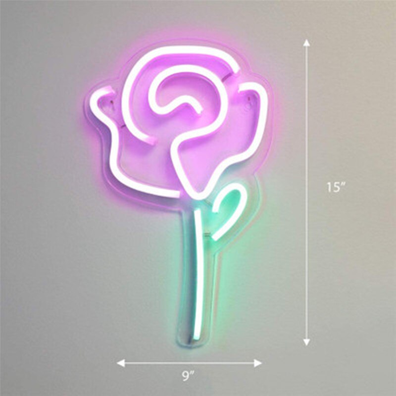 Letrero de neón con luz Led de flor rosa para decoración de pared, lámpara de neón colgante para el hogar, habitación, vacaciones de Navidad, boda, señal