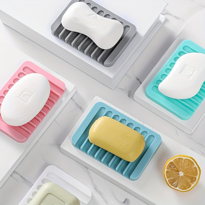 1 Pcs Self-Draining Soap Dish,Silicone Soap Holder,Multifunctional No-Punch Non-Slip Storage Rack Drain Mat for Bathroom Kitchen