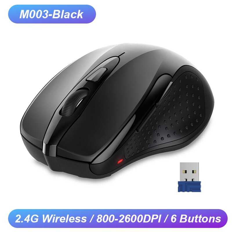 TeckNet Optical Wireless Mouse 2600DPI 2.4GHz Cordless Ergonomics Mice with USB Receiver Computer Mause for Desktop Notebook PC: M003 Black