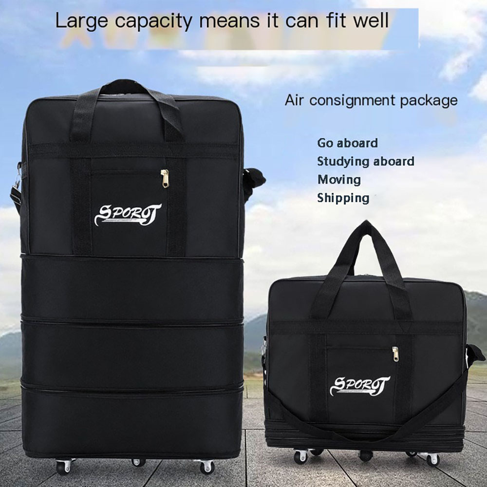 Paquete de viaje con ruedas para mujeres y hombres, equipaje con ruedas plegable expandible, Maleta negra versátil para viaje de fin de semana, bolsa de noche