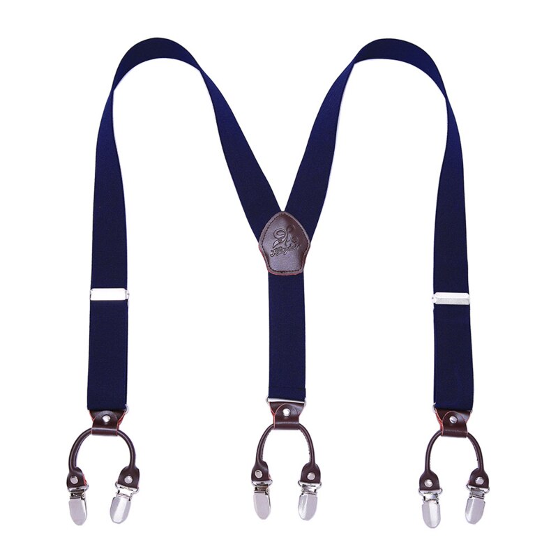 men&#39;s Suspender Elastic Leather 3.5 Cm Width Adjustable Elastic X Back Clips Men&#39;s Trousers Wedding Suspension 13 Colors: Dark blue