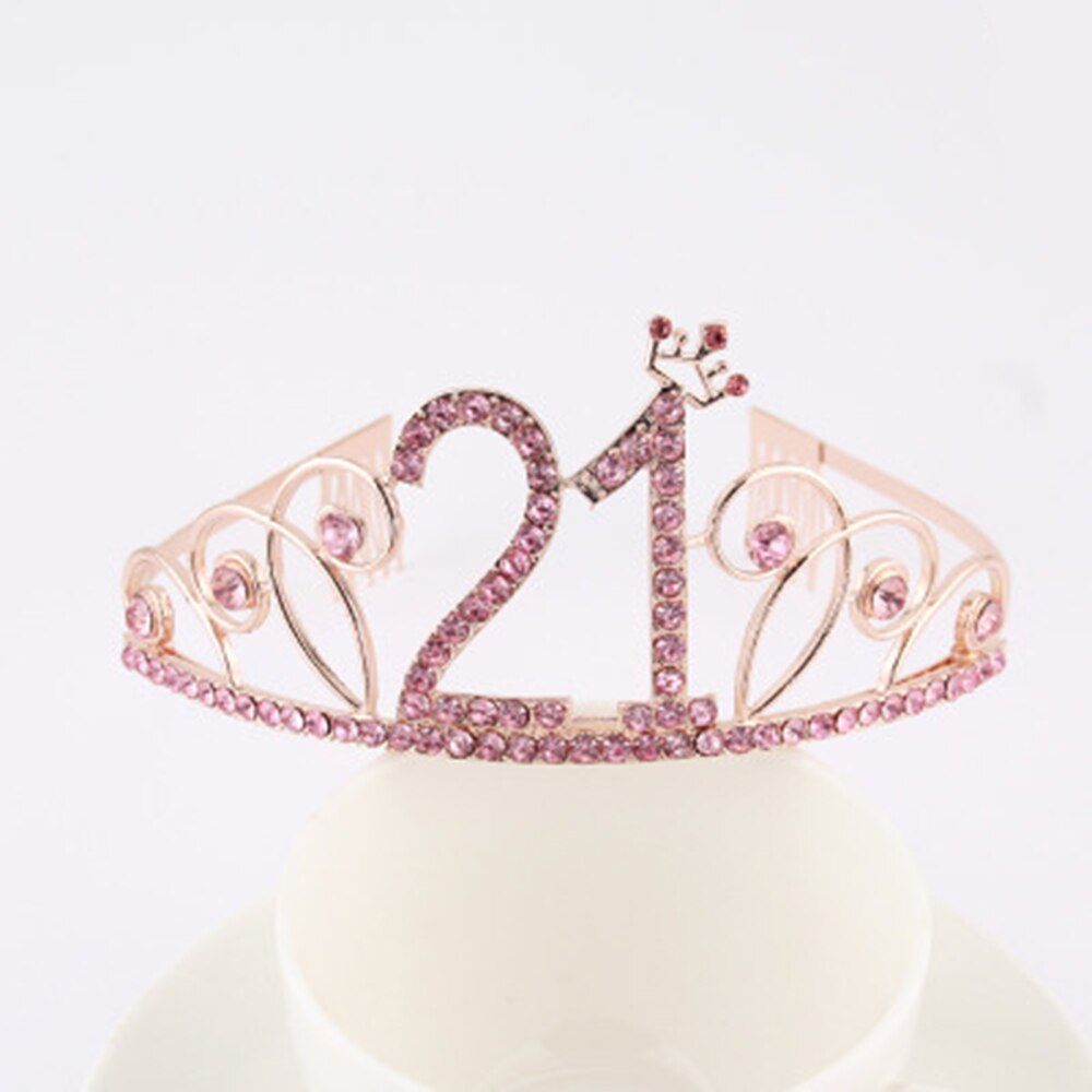 16 18 21th Verjaardag Prinses Tiara Kroon Hoofdband Bruids Haar Band Haar Accessoires Hoofdtooi Bruiloft Voor Vrouwen Anniversary 30: Rose gold-21