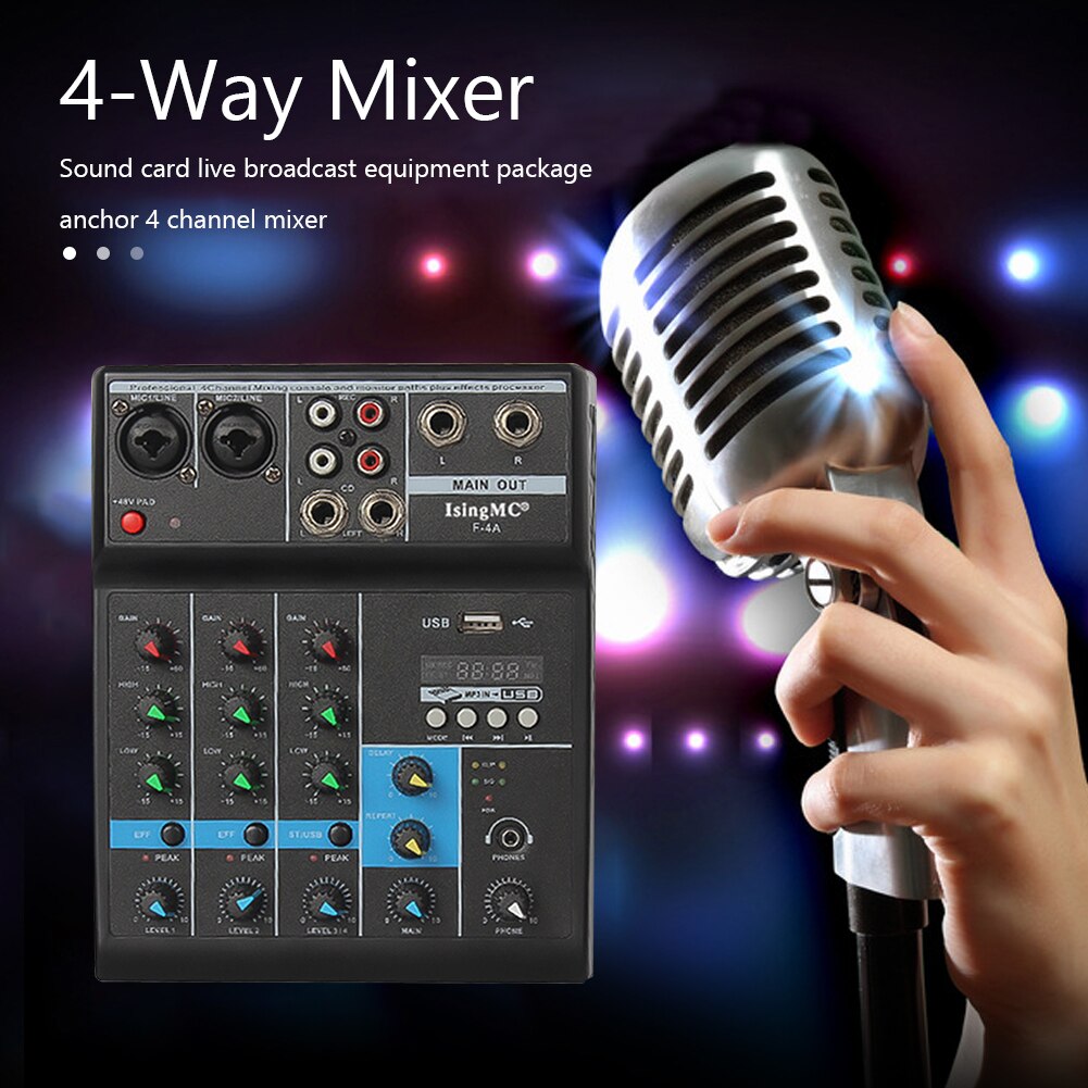 F-4A Wireless 4-channel Audio Mixer Portable Sound Mixing Console Bluetooth-compatible USB Interface