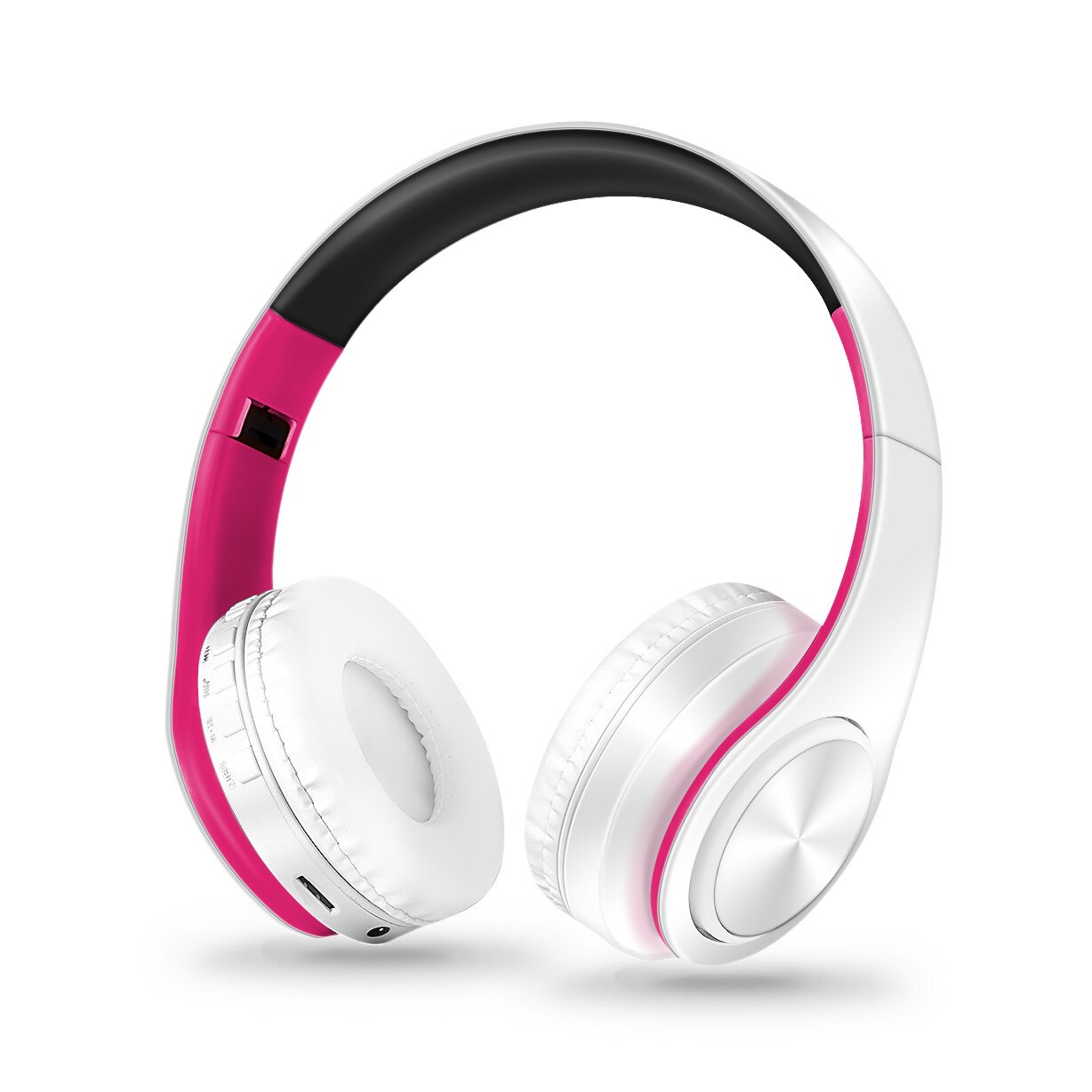 Upgraded Style Bluetooth Wireless Earphone over-the-Ear Stereo Headset HiFi Bass Campaign-Style Earphones: White   Pink