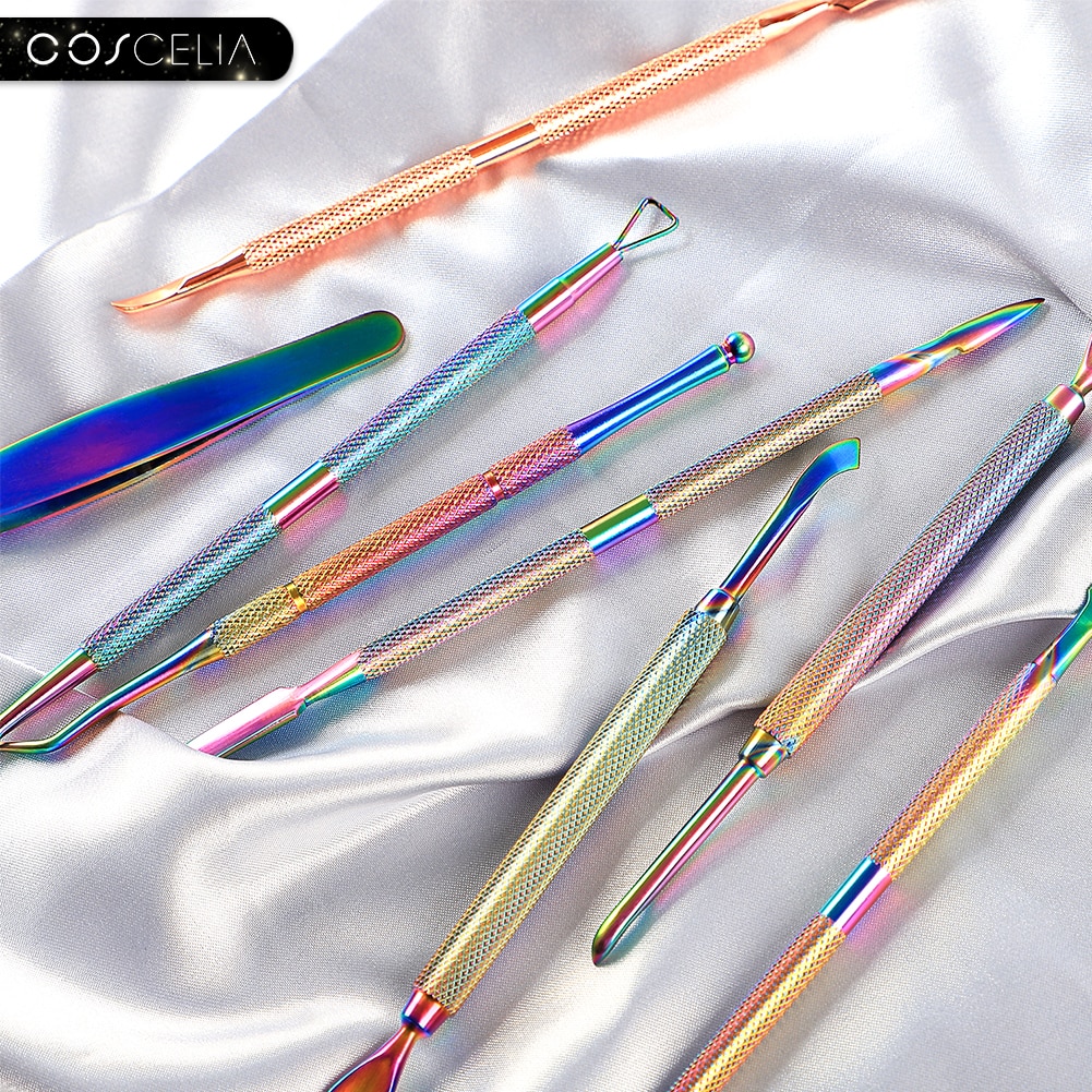 COSCELIA-empujadores de cutículas de acero inoxidable, 1 pieza, para manicura y pedicura, removedor de piel muerta, empujador de doble cara, herramienta de limpieza artística para uñas