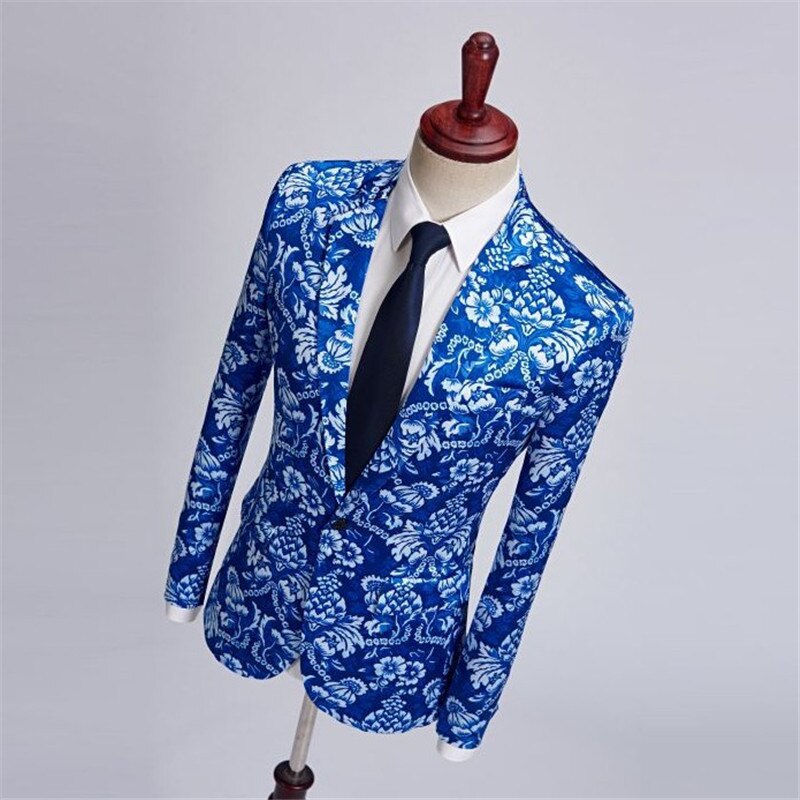 Men's Floral Print Suit Jacket - Single Breasted Blazer - Casual Style - Polyester