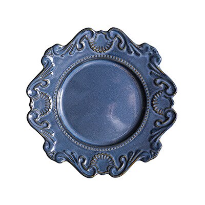 Kreative Barock Keramik Geschirr Gericht Westlichen Lebensmittel Erzähler Salat Schüssel Suppe Schüssel Weiß Glasur Geprägt Juni Teng Serie: TZ-233B80 Blau