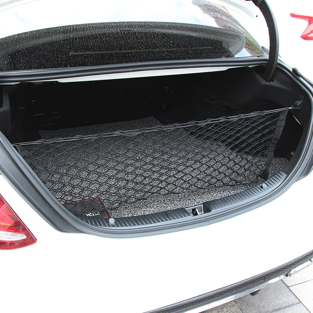 Malla para maletero trasero de coche, malla negra de 90x30cm, 4 bucles, doble capa, Red de carga, bolsillo para bolsa de almacenamiento
