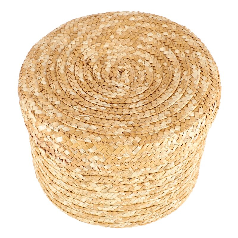 3 sztuk/zestaw ręcznie słomy pleciony koszyk z pokrywką przekąska organizator schowek kosze na pranie pojemnik ratanowy kosz na kwiaty