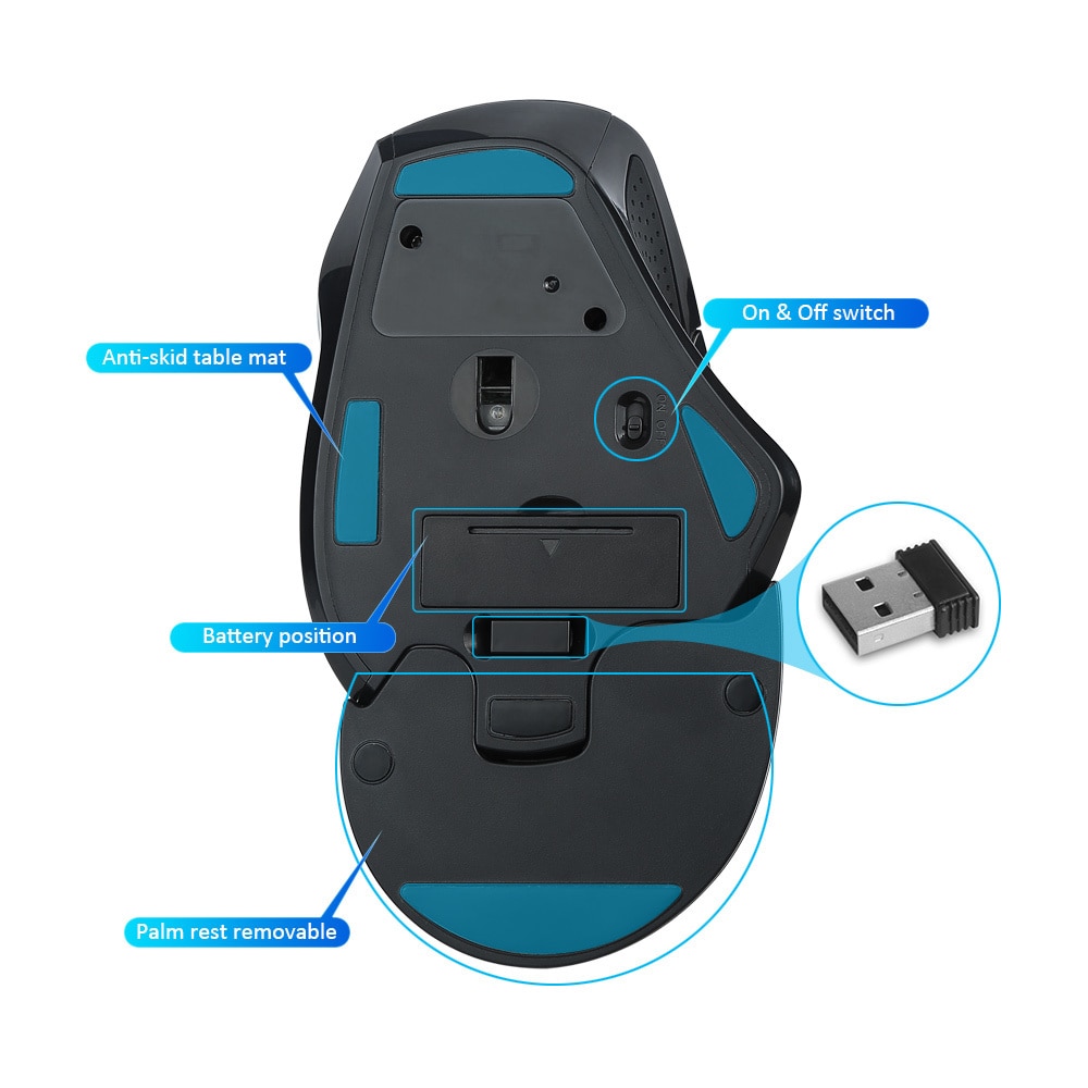 Delux M910 Wireless Vertical Mouse Ergonomic 2.4G 800/1200/1600/2400 DPI Adjustable 9 Buttons with Removable Palm Rest For PC