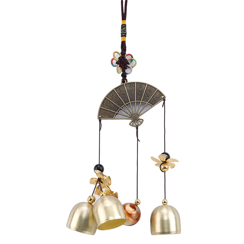 Outdoor Bronze Yard Garden Living Room Hanging Decoration Wind Chimes Chinese Style Chime With Poem Caved On The Fan Multi Tubes